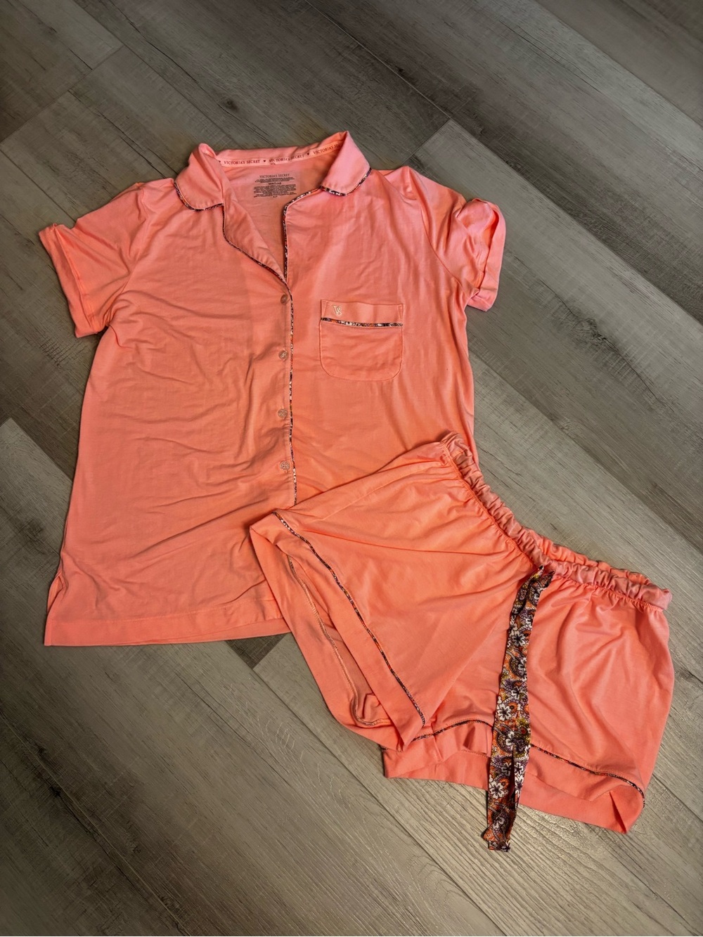 Victoria’s Secret Coral Modal Pajama Set Floral Trim S/P